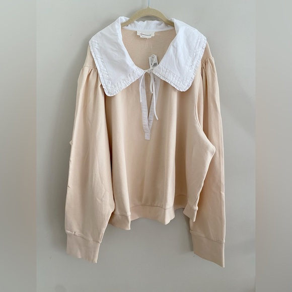 By Anthropologie Poplin-Collar V-Neck Sweatshirt new with tag 3x - Picture 2 of 7
